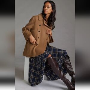 Anthropologie Closed Cozy Camel Brown Double-Breasted Wool Cashmere Blend Size L